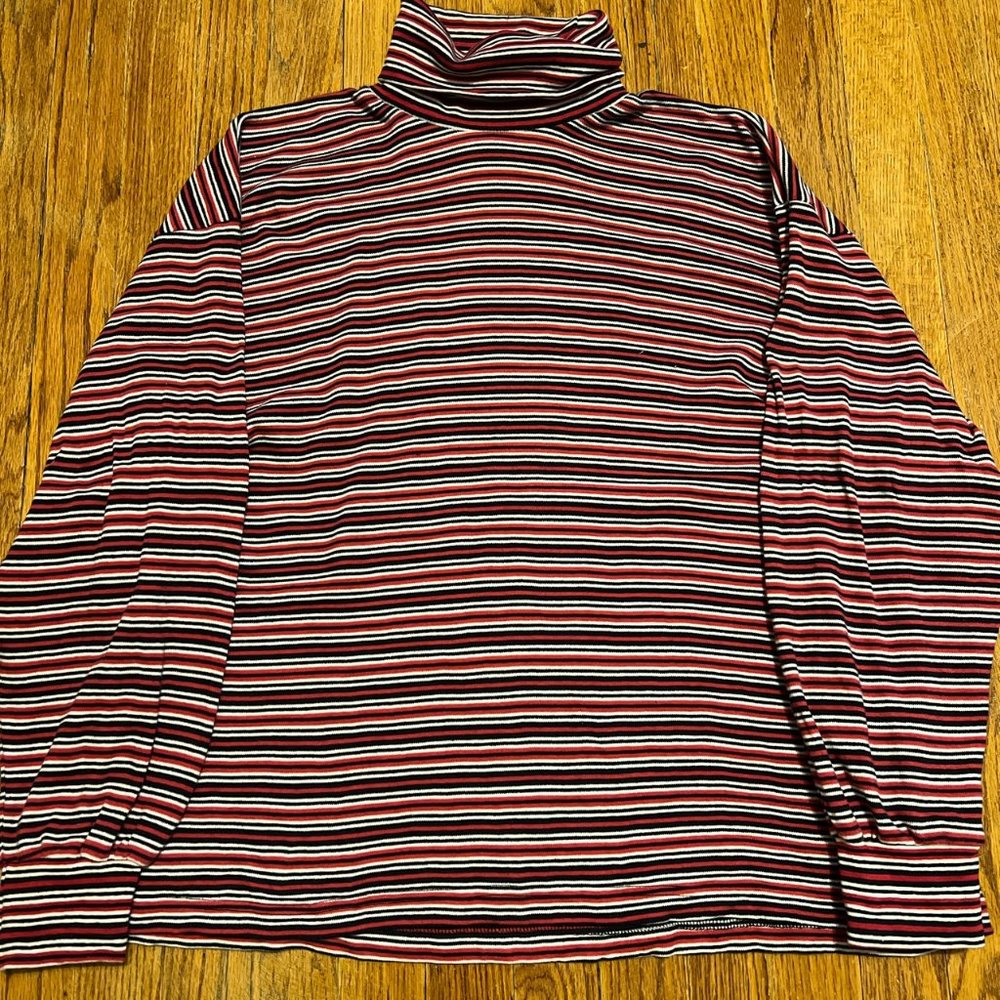Red, Black, and White Striped Turtleneck